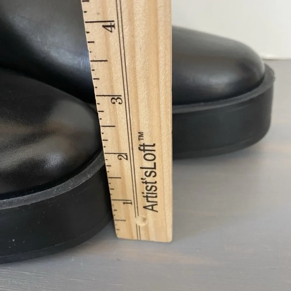 Mango Y2K Platform Tall Leather Boots‎ Women Size 9 EU 40 Black Gothic Gorpcore - Picture 10 of 12
